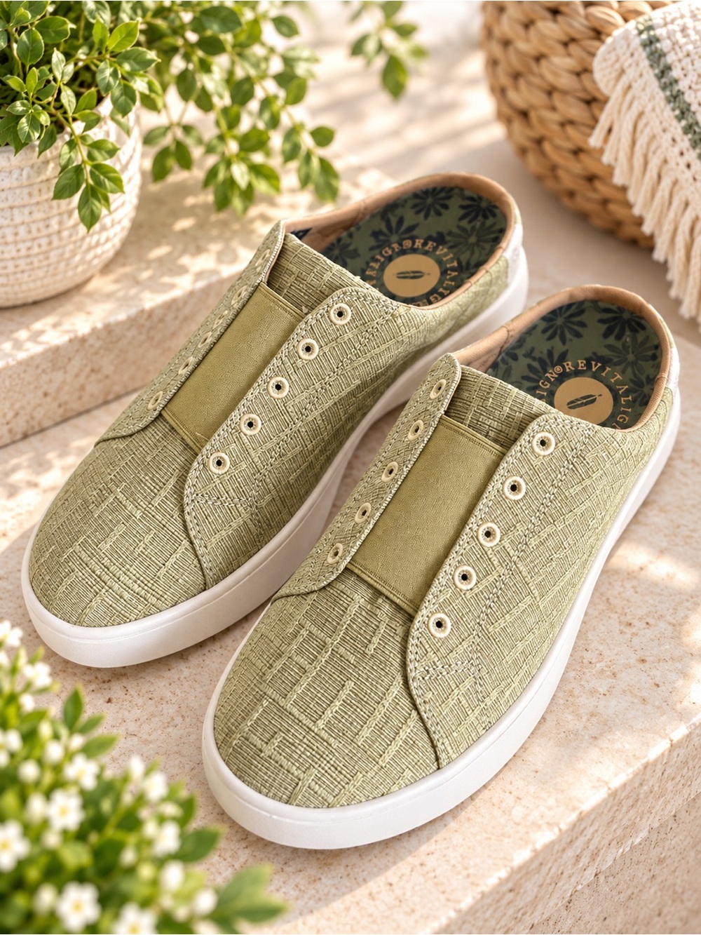 Revitalign Harmony Petal Orthotic Woven Sneaker Mules Moss Green Size 9 #96
